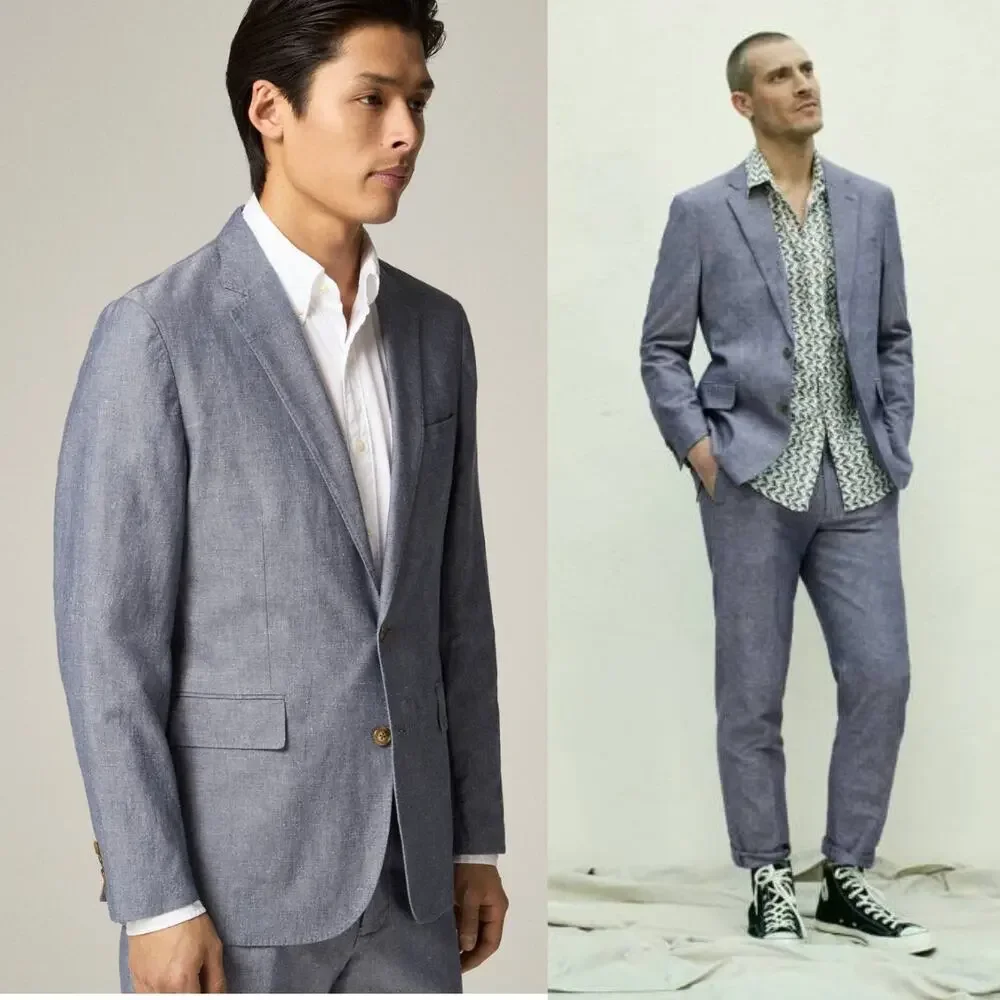 NEW J.Crew Ludlow Slim-Fit Unstructured Suit Jacket Irish Cotton-Linen Blue 36S